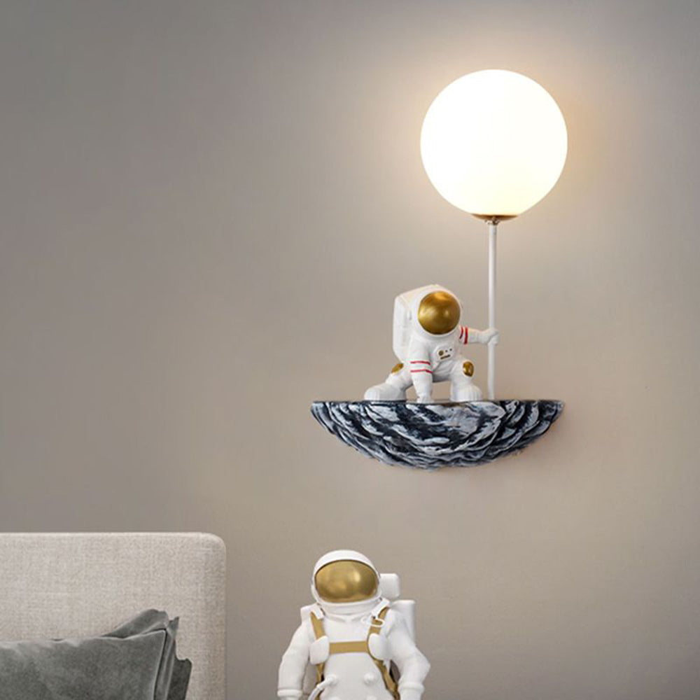 White And Blue Astronaut Glass Wall Light
